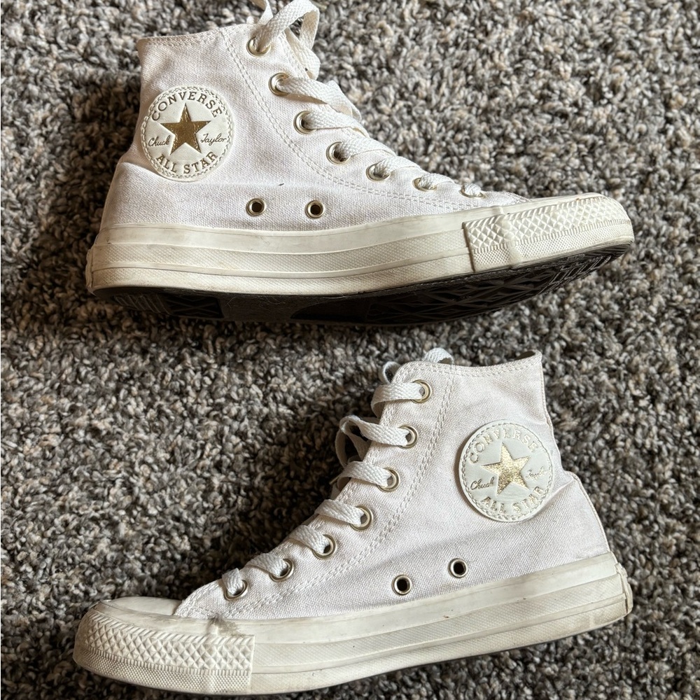 SOLD Converse Chuck Taylor All Star High Tops Off White/Gold Women's Sneakers